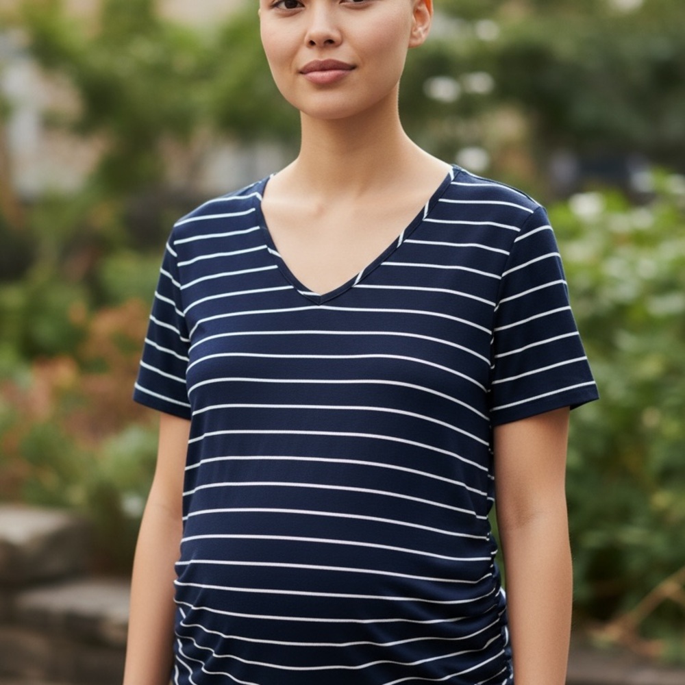 NWT Emma’s Expression Navy and White Striped V-Neck Maternity Top